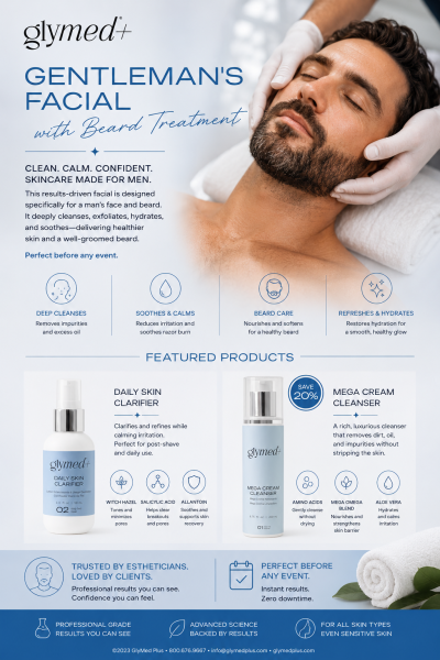 Man receiving a GlyMed+ Gentleman's Facial with beard treatment using professional men's skincare products at The Lash Bar and Spa Dartmouth MA.